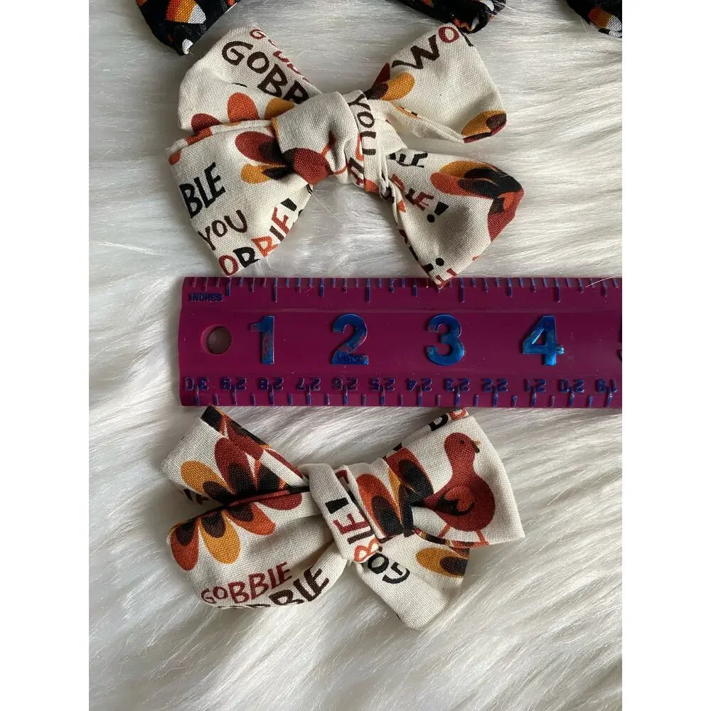 Handmade Halloween and Thanksgiving Piggy Bow Sets- Turkey and Candy Corn
